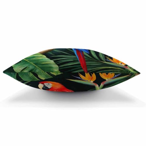 Watercolor Parrot Throw Pillow Cover - 18x18 Inch Cotton Linen Cushion