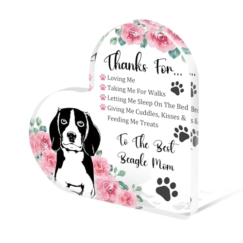 Beagle Mom Acrylic Heart Table Plaque Dog Lover Gift for Women