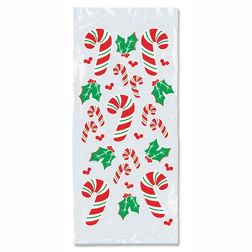Beistle Candy Cane and Holly Cello Bags for Christmas Treats 25-Pack