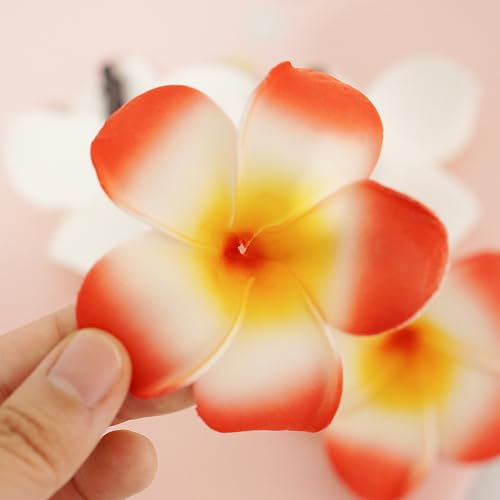 Hawaiian Plumeria Flower Hair Clips 7cm White and Red 4 Pcs