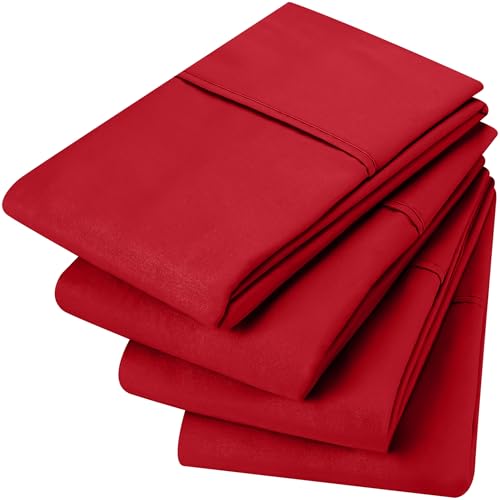 Utopia Bedding Standard Pillow Cases, Ultra Soft Brushed Microfiber, Red, 4-Pack