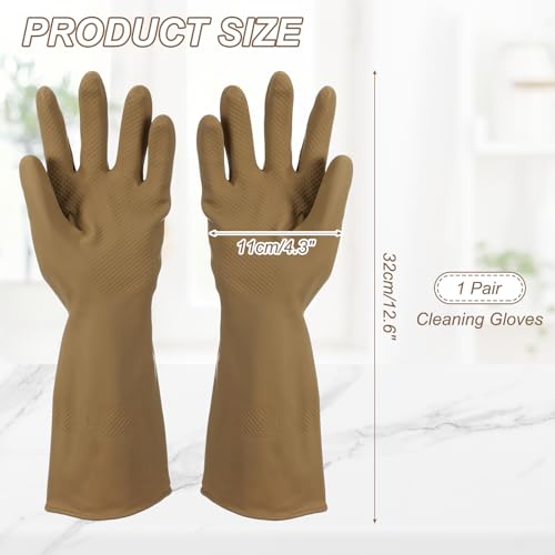 uxcell Reusable Rubber Cleaning Gloves, Large Brown Dishwashing Gloves