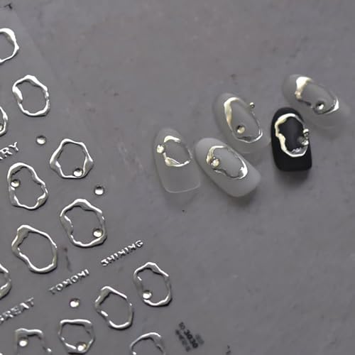 Dulyork 5D Embossed Gold & Silver Nail Stickers with Rhinestone Designs