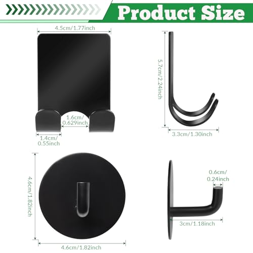 NEATABY Black 4-Pack Bathroom Adhesive Hooks - Stainless Steel Shower & Razor Holders, Removable & Drill-Free