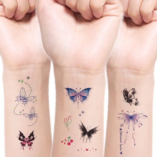 Butterfly Temporary Tattoos - 24 Sheets Watercolor Fake Tattoos