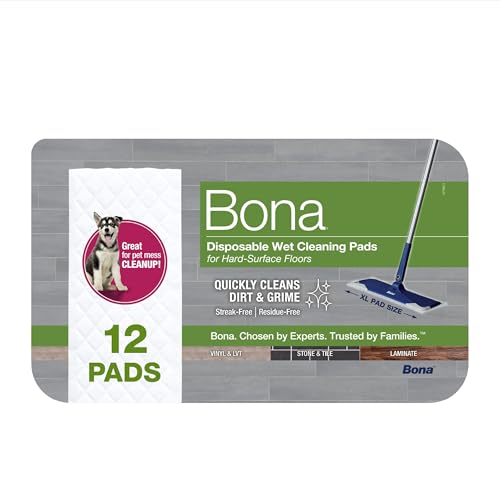 Bona Multi-Surface Wet Cleaning Pads - 12-Pack Unscented Floor Mop Refills