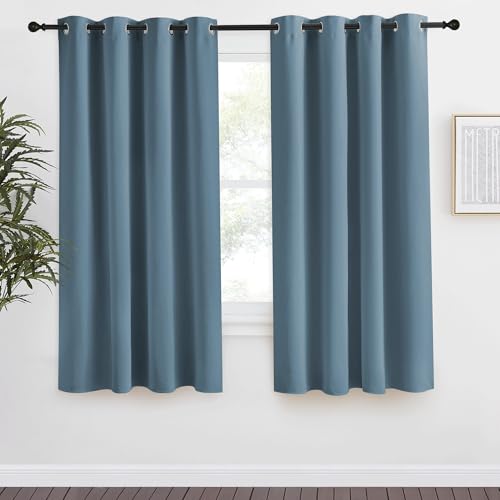 NICETOWN Blackout Curtain Panel, 55"W x 68"L, Thermal Insulated, Smoky Blue