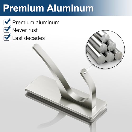 Self-Adhesive Towel Hooks - Extra Strong 10LB, Brushed Nickel, 4 Pack
