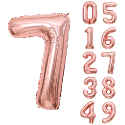 40 Inch Rose Gold Number 7 Foil Balloon for Birthdays and Anniversaries
