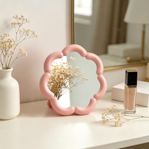 Cute Flower Shaped Desk Mirror - 7.4'' Pink Makeup Mirror