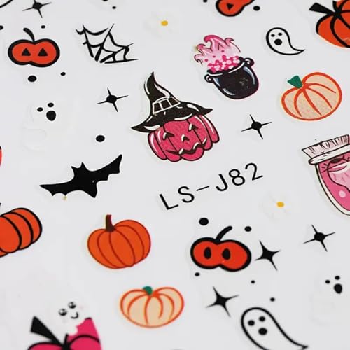 Halloween Nail Art Stickers - 6 Sheets 3D Self-Adhesive Ghost Pumpkin Decals