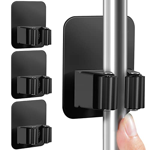 DOMAXCAI 4 Pack Broom Holder Wall Mount - Adhesive Mop & Tool Organizer