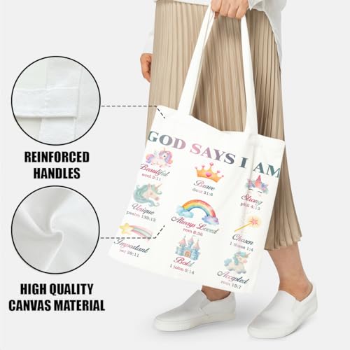 Unicon Christian Canvas Tote Bag Inspirational Religious Gift for Girls
