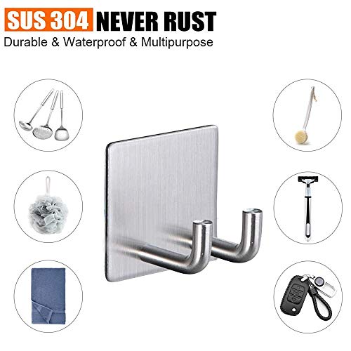 Jutoe 2-Pack Heavy Duty Adhesive Hooks - 304 Stainless Steel Wall Hooks