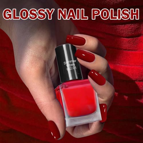 QIUFSSE Red Nail Polish Quick Dry Vegan Chip-Resistant High Gloss 0.43 fl oz