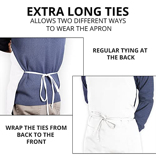 Utopia Kitchen Bib Aprons - 2 Pack, Adjustable with Pockets, White