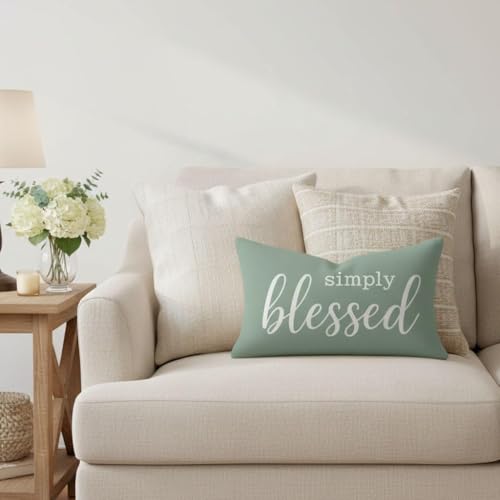 Sage Green Decorative Lumbar Pillow Cover 12x20 - Simply Blessed