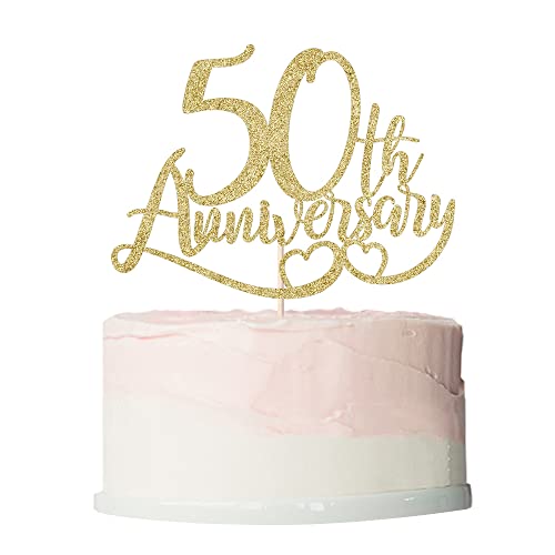 50th Anniversary Cake Topper - Glittery Happy 50th Decoration