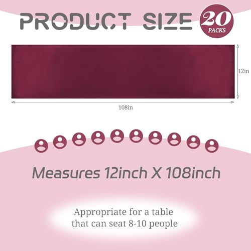 Burgundy Satin Table Runner 20 Pack 30 x 275 cm for Weddings & Parties