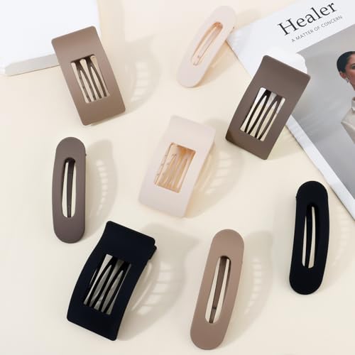 VELSCRUN Flat Hair Clips for Women, 8 Pcs Lay Flat Claw Clips Brown