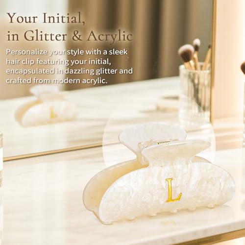Fycert Initial Hair Claw Clip - Medium Gold Acrylic Letter Hair Accessory