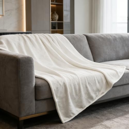 VigorSpring 50x60 Inch Cream White Throw Blanket - Soft Flannel Fleece