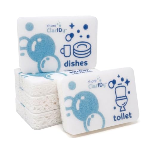 Individually Wrapped Non-Scratch Cellulose Sponges - 4-Pack with Labels for Kitchen and Bathroom Cleaning