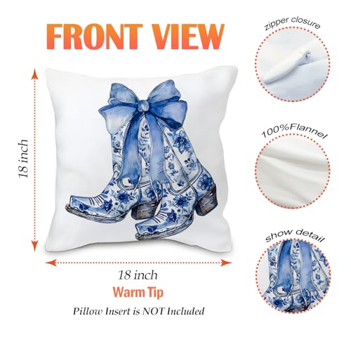 Chinoiserie Western Pillow Cover - Blue Coquette Bows 18x18
