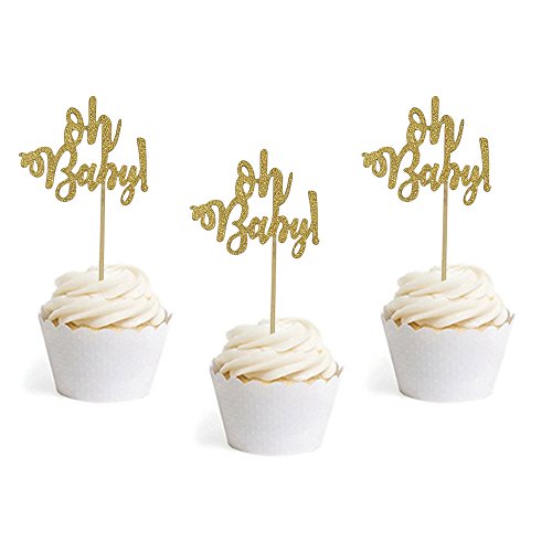 Gold Glitter Cupcake Toppers - 24 Pack for Party Decorations