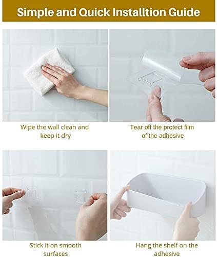 SUNFICON Wall Mounted Shower Caddy - No Drilling Bathroom Shelf Organizer with 2 Clear Adhesives | White