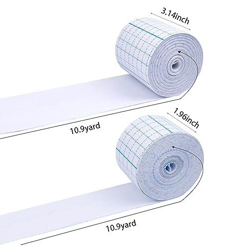 2 Rolls Non-Woven Cover Roll Stretch Tape 10.9 Yard Non-Woven Adhesive Bandages Breathable Bandage Tape(1.96 Inch, 3.14 Inch)