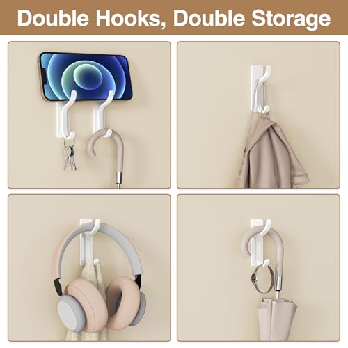 Adhesive Wall Hooks for Towel/Coat - 13LB Heavy-Duty, White, 4 Pack