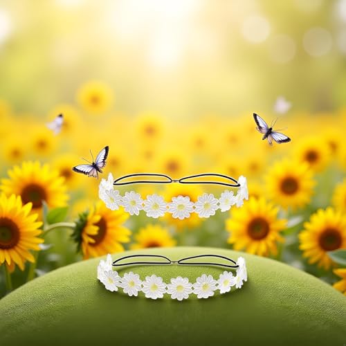 Daisy Flower Headband 2Pcs White Boho Floral Crown Wreath