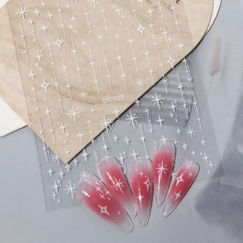 Star Nail Stickers 5 Sheets Holographic Gold Silver Black White Decals