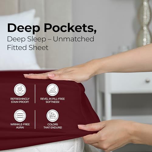 Utopia Bedding Queen Fitted Sheet, Ultra Soft Microfiber, 15" Deep Pocket, Burgundy