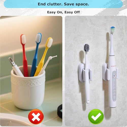 White 2-Pack Wall Mounted Electric Toothbrush Holders Waterproof & Adhesive