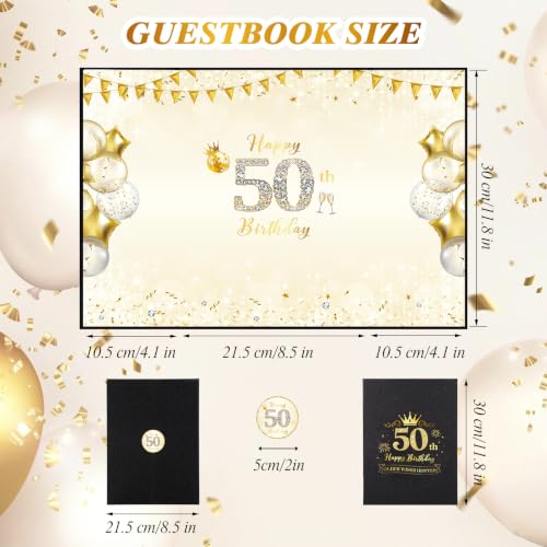 50th Birthday Guest Book Alternative Card - Black Gold Sign-In Board