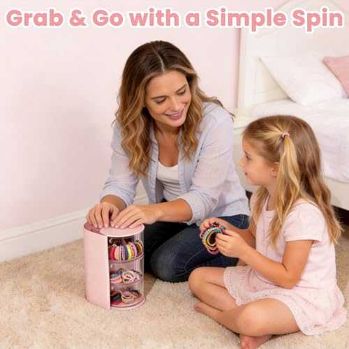3-Tier Rotating Hair Accessories Organizer with Brush Holder - Pink