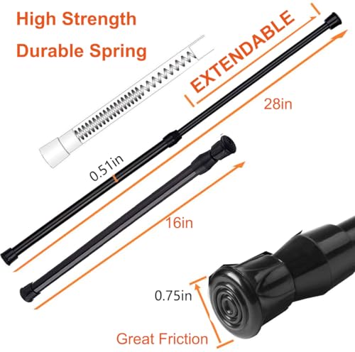 HILLHOME Black Tension Rods, 15.7-28 Inch Adjustable Curtain Rods (2 Pack)