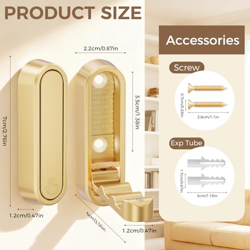 CMRUI Folding Coat Hooks - Heavy Duty Zinc Alloy Wall Hooks, Gold (2-Pack)