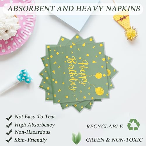 Sage Green and Gold Birthday Party Tableware Set - 72PCS