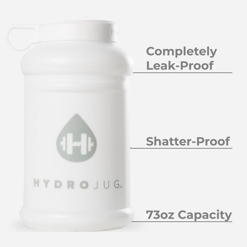 HydroJug Half Gallon Water Bottle | 73oz Refillable & Reusable Jug with Carry Handle - Leakproof & BPA Free, White (Pro Jug V2)
