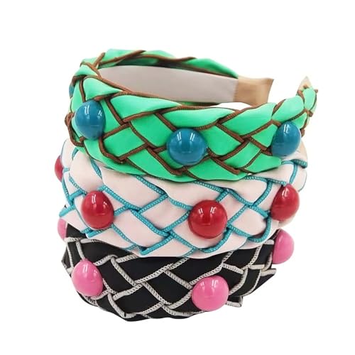 Zinzin Trendy Braided Wide Headband with Blue Balls Non-Slip Hair Accessory