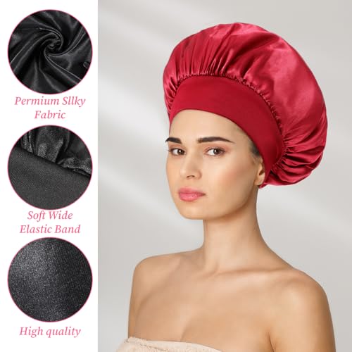 JIYIN 2-Pack Silk Bonnet for Sleeping Satin Hair Wrap (Black & Red)