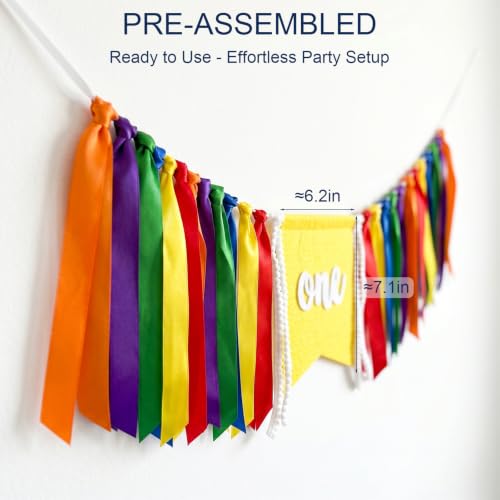 Rainbow 1st Birthday High Chair Banner - Pre-Assembled ONE Decoration