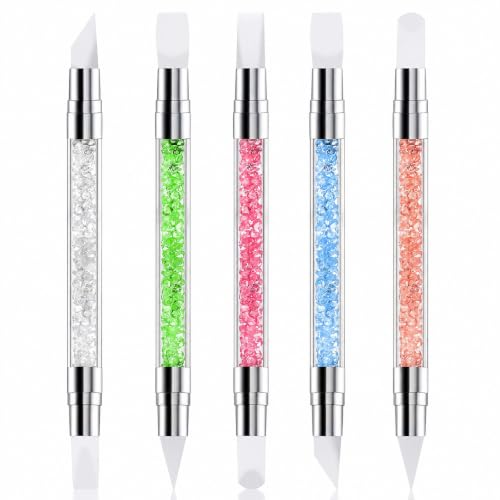 HHOOMY 5 Pcs Dual-Ended Silicone Nail Art Brushes with Crystal Handles