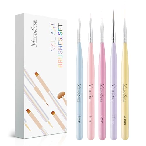 MelodySusie Nail Art Liner Brushes 5-Piece Set for Gel Polish & Fine Lines