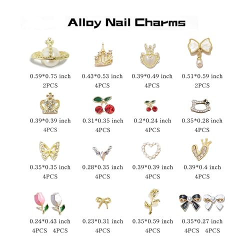 68-Piece 3D Nail Charms and Rhinestones Luxury Silver and Gold Nail Art Gems