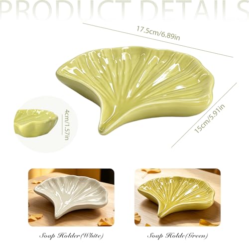 Ceramic Seashell Soap Holder - Self-Draining Elegant Tray (Green)