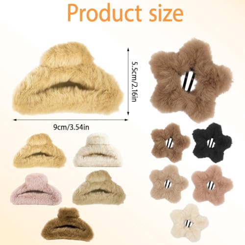 10-Piece Fuzzy Claw Clip Set, 3.54 Inch Soft Neutral & Star Hair Clips